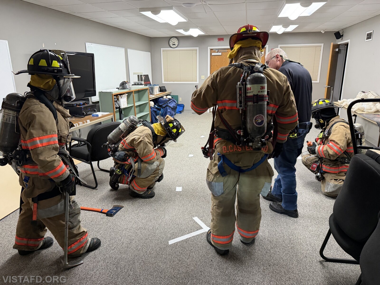 Vista Firefighters conducting a walkthrough of a mass casualty incident scenario