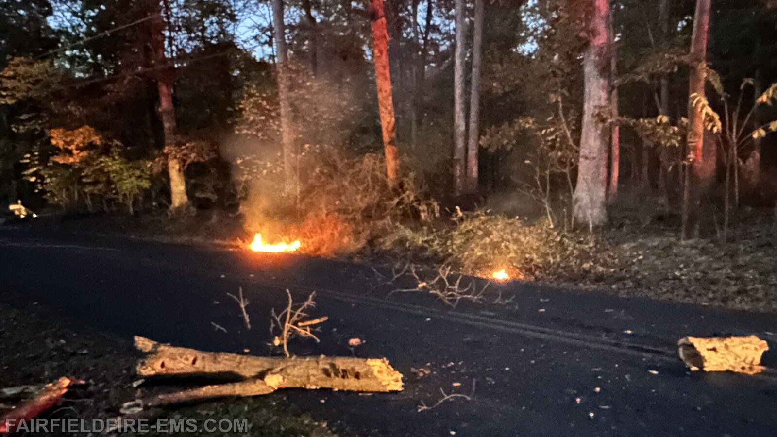 Down power lines and brush fire on Carr Hill Rd tonight.
