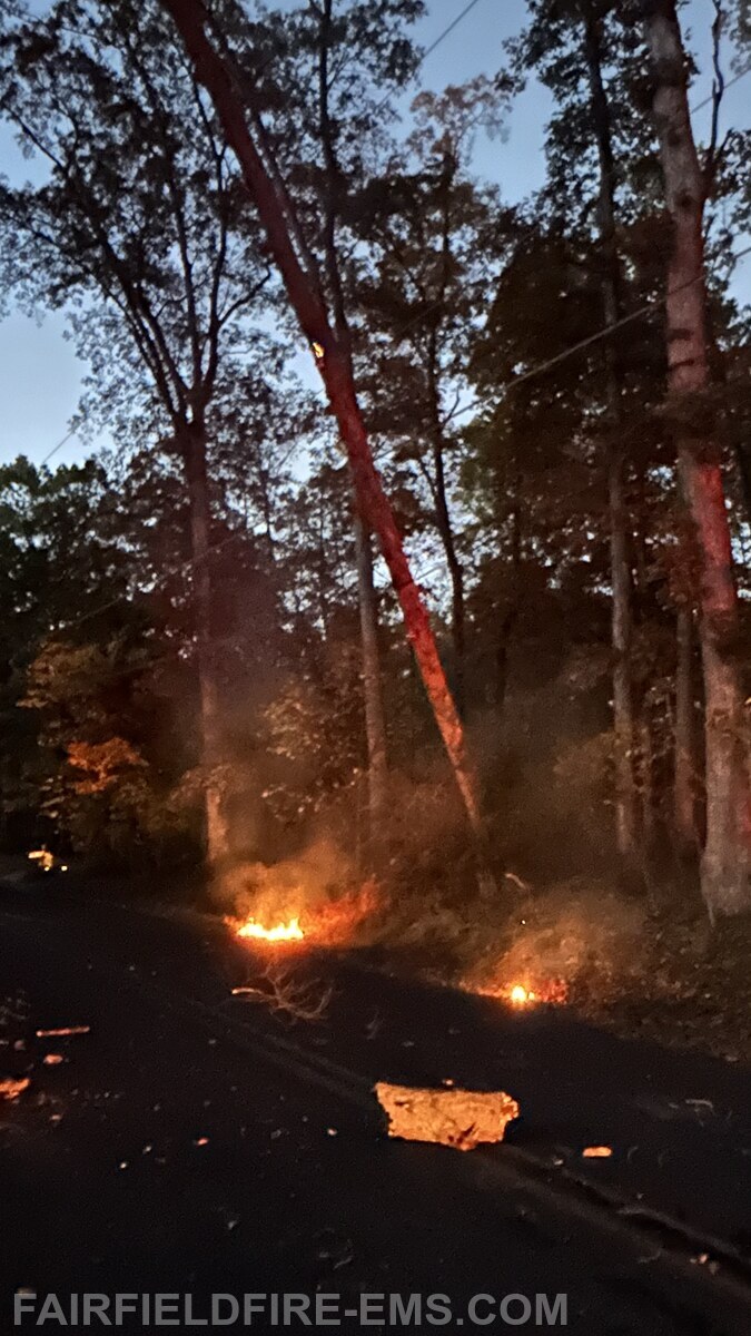 Down power lines and brush fire on Carr Hill Rd tonight.