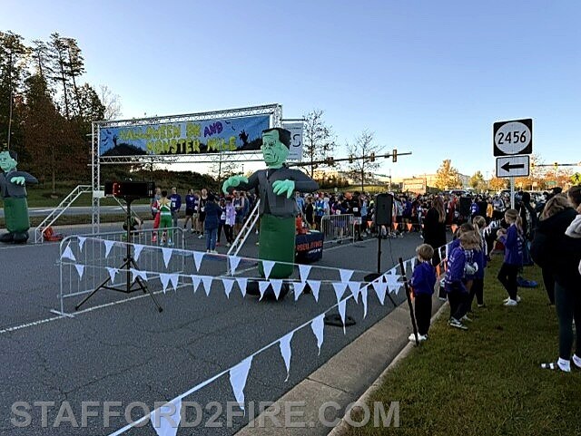 Runners and families gather for the Halloween 5K and Monster Mile, a community event supporting the Stafford County Sheriff's Office's Project Lifesaver program.