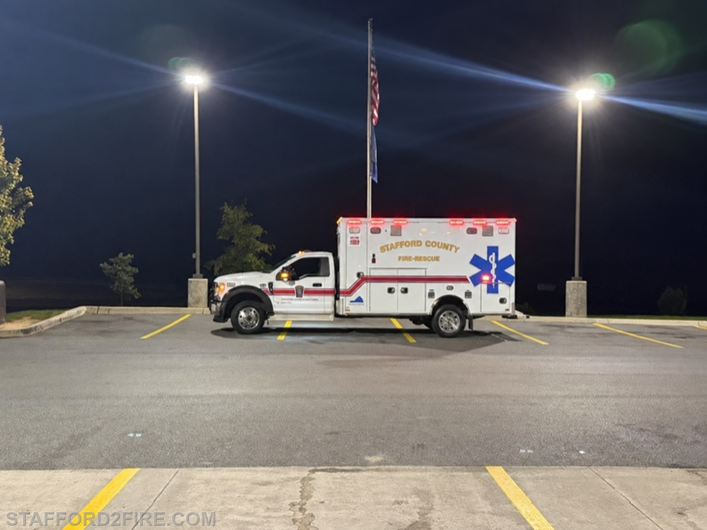 While you were sleeping... Stafford's ambulance, A1502B, headed to the capitol area as part of the marathon's Transportation Group.