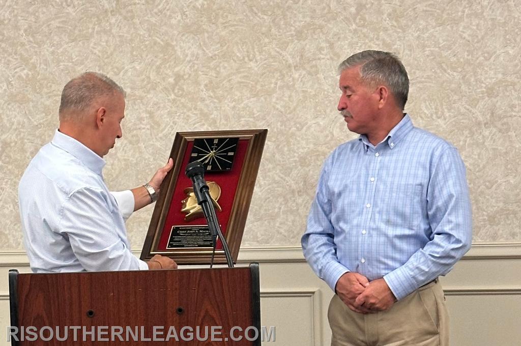 Chief Steve Pinch presented retiring Chief John Mackay with a gift on behalf of the Southern League
